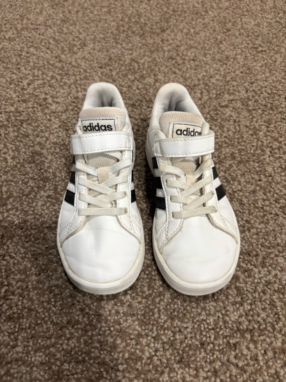 adidas Kids White Sneakers with Black Stripes